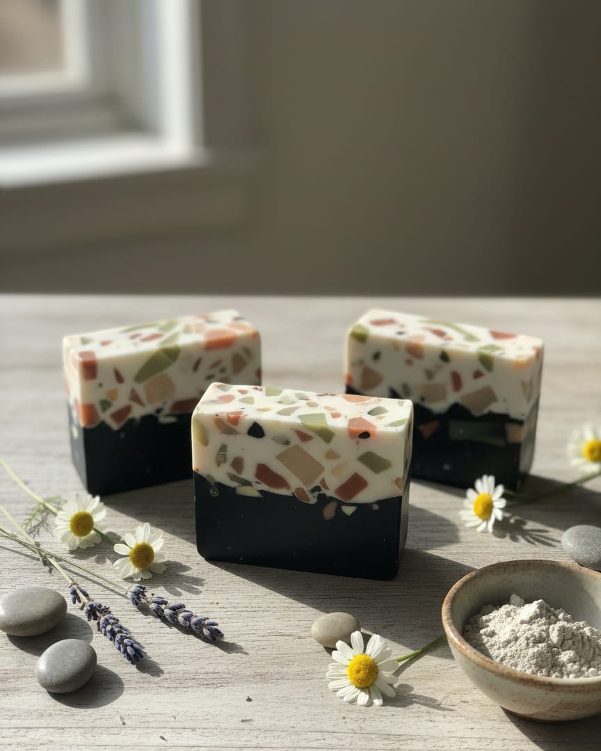 NATURINE Black & White Mosaic Charcoal Soap | Handmade Ayurvedic Organic Cleanser